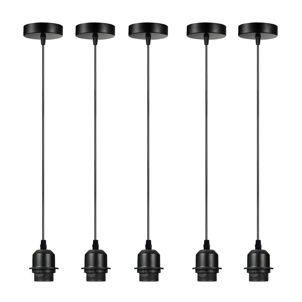 5 Pack Black Vintage Retro E27 Pendant Light Holder with 95cm Cable