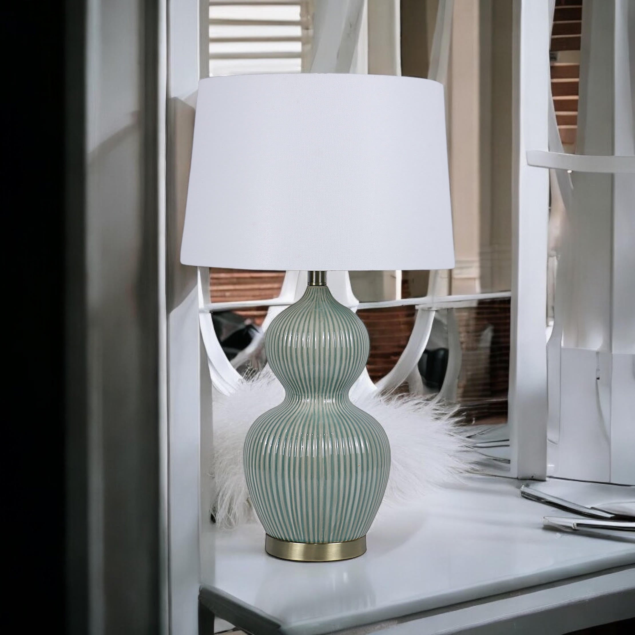 MSL 39cm Traditional Ceramic Table Lamp with Shade, Inline Rocker Switch, Double Insulated