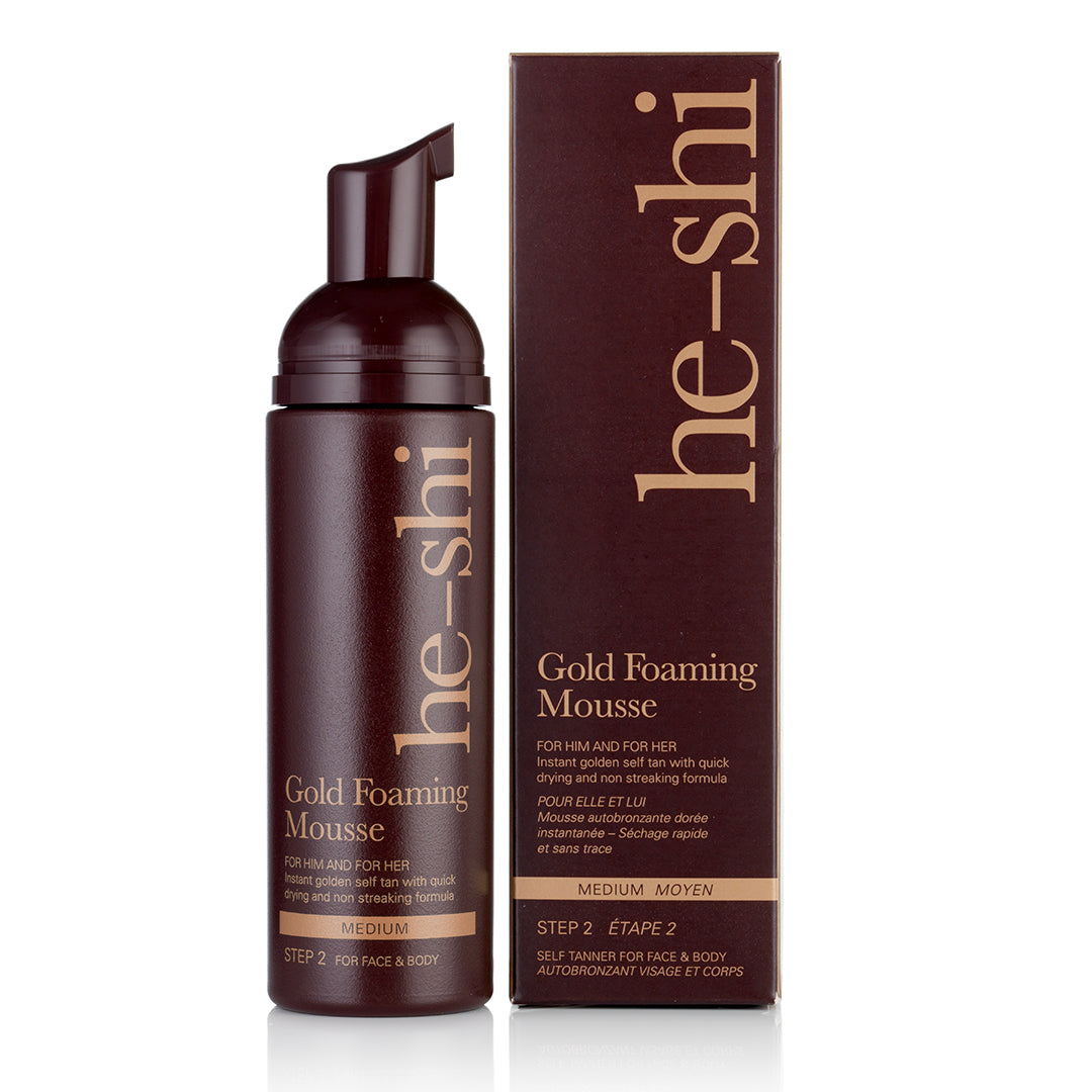 He-Shi Gold Foaming Mousse Medium Self Tan Quick Dry Easy to Apply Vegan & Cruelty Free