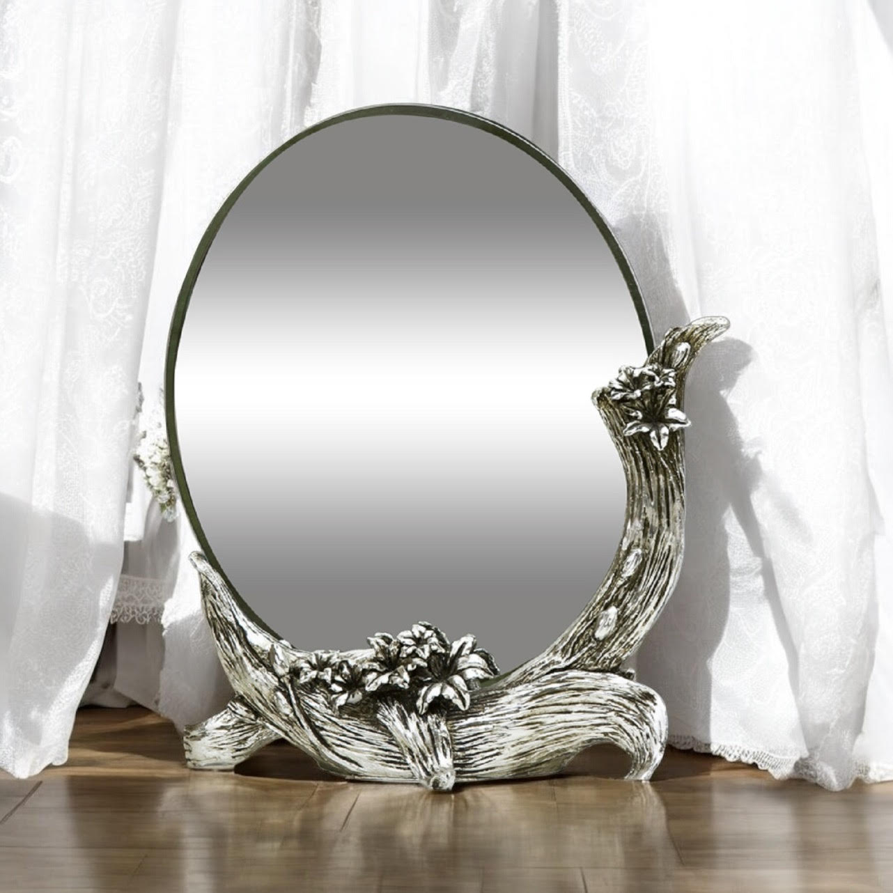 MSL 25x30cm Round Wall Mirror Hand Finished with Hanging Hook on Back