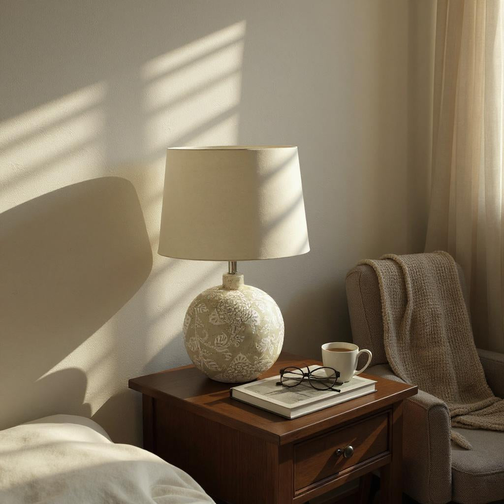 MSL 39cm Traditional Ceramic Table Lamp Base and Shade with Inline Rocker Switch, Double Insulated