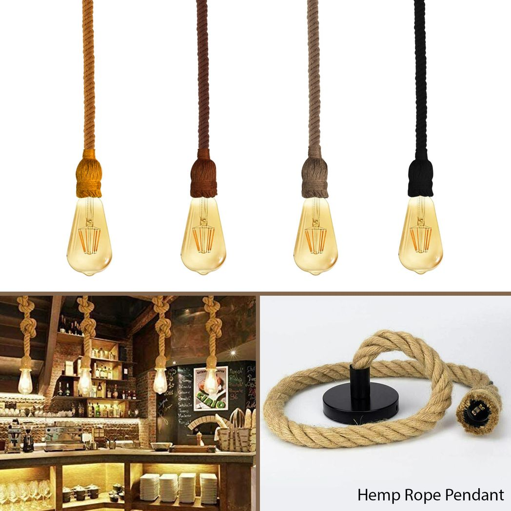 Vintage Ceiling Pendant Light 1m Brown Colour Hemp Rope Hanging Lamp Lights