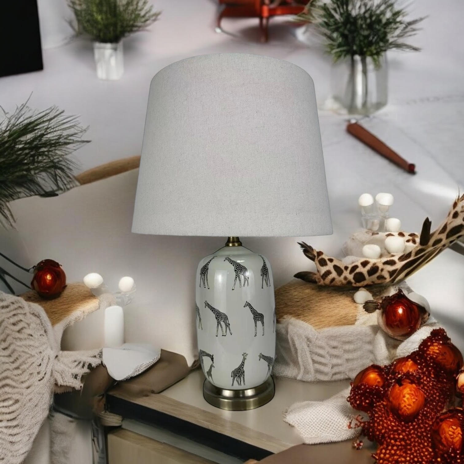MSL 41cm Ceramic Table Lamp Base and Shade with Inline Rocker Switch, Double Insulated