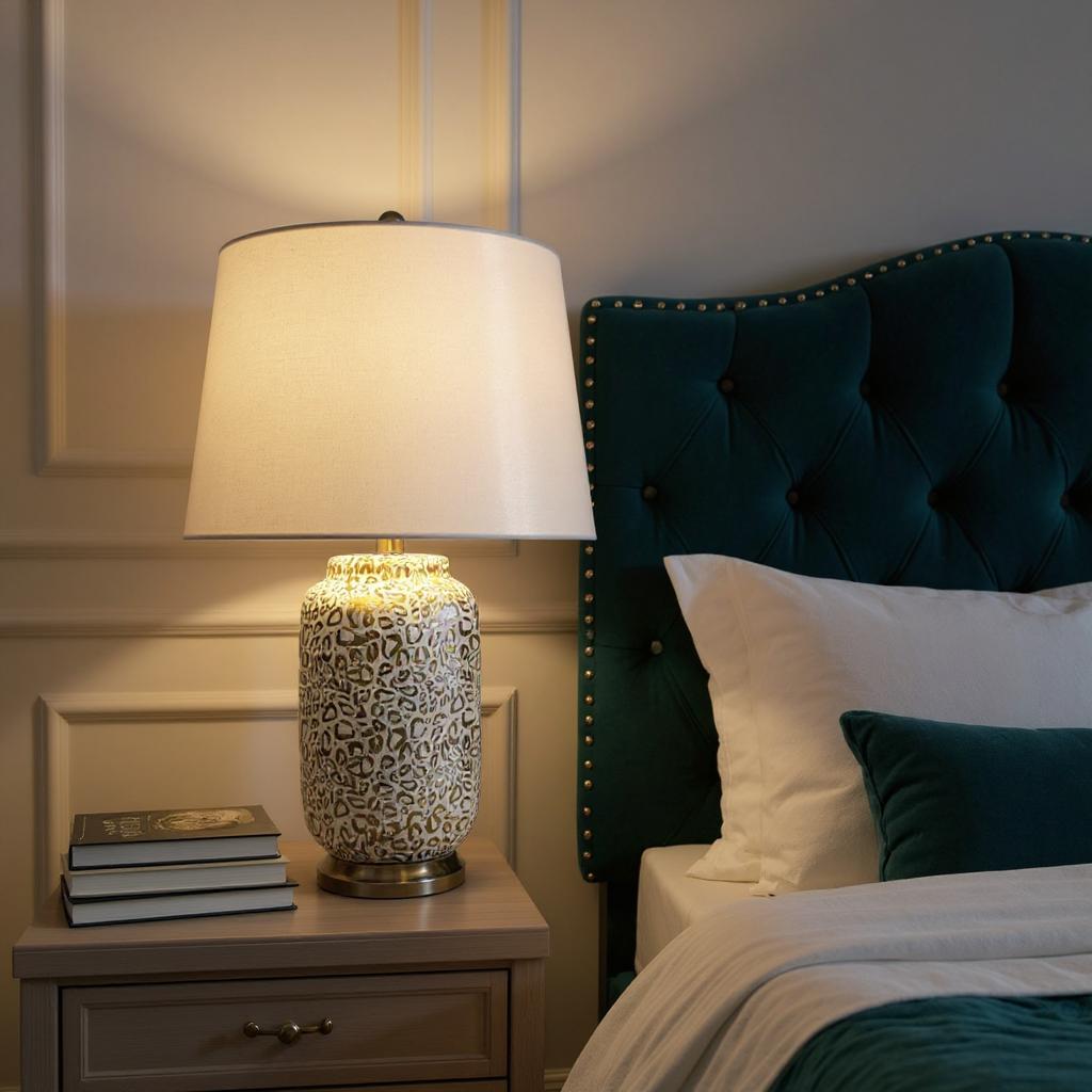 MSL 43cm Traditional Ceramic Table Lamp Base and Shade with Inline Rocker Switch, Double Insulated