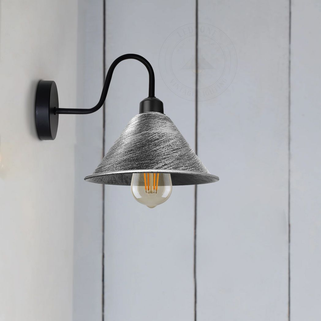 Vintage Black Wall Sconce, Metal Cone Shade, E27 Socket