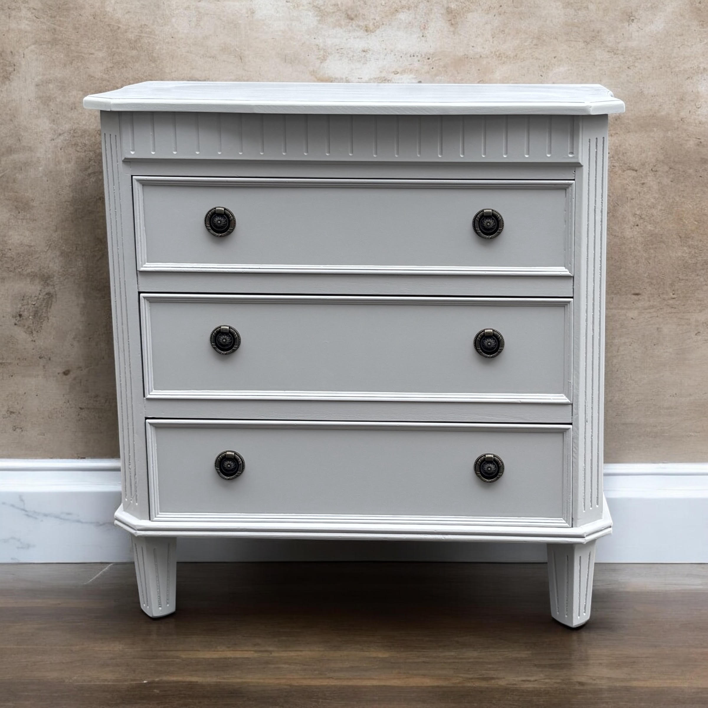 MSL 68cm 3 Drawer Wooden Chest of Drawers with Hand Finished Wooden Top