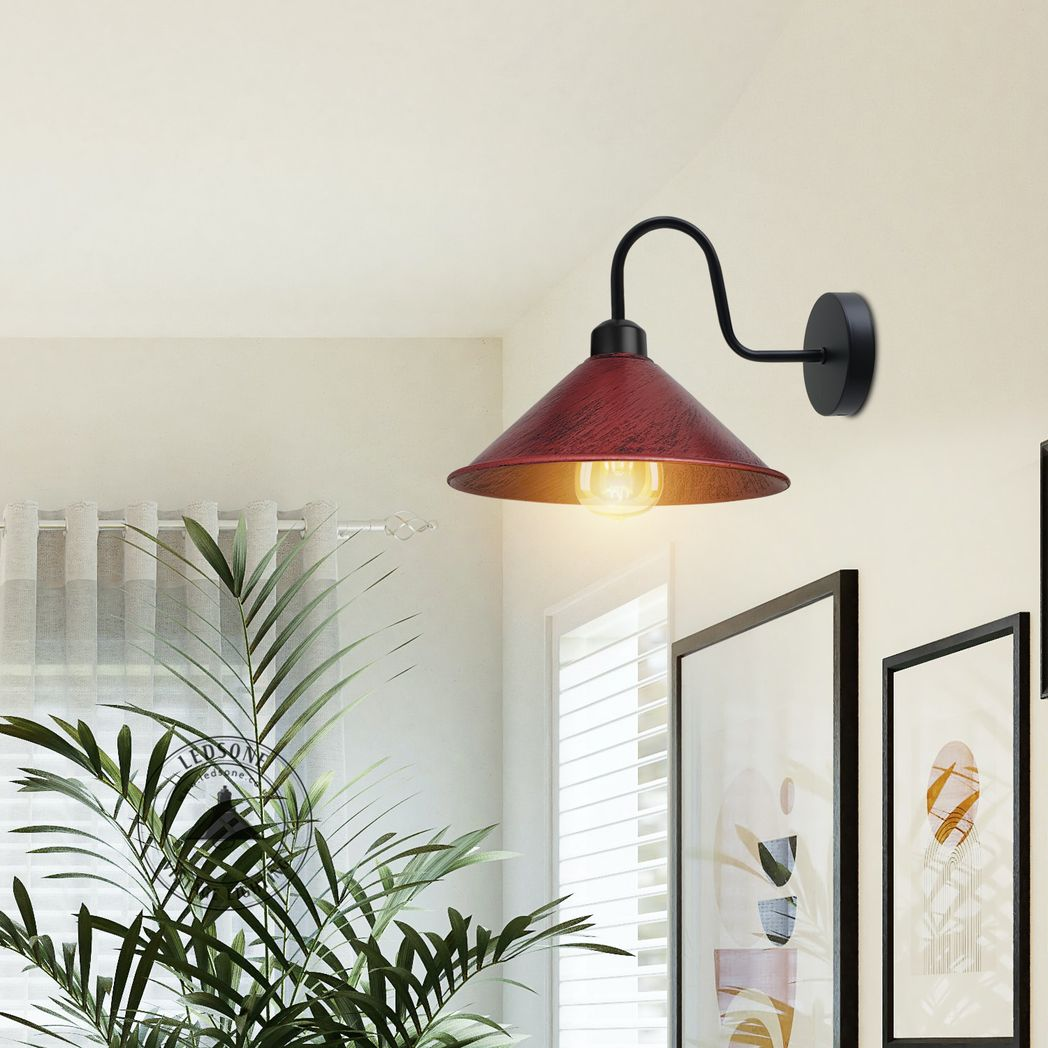 Vintage E27 Wall Sconce, Dimmable Swan Neck Cone Shade, Indoor