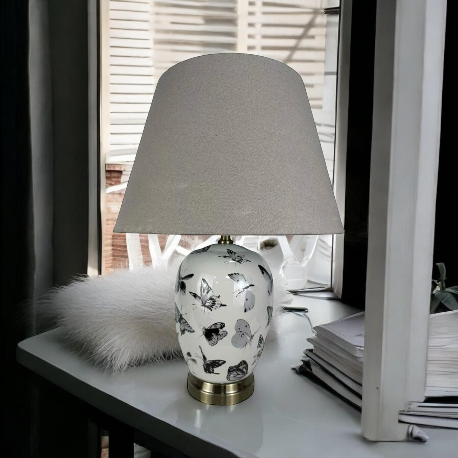 MSL 41cm Traditional Ceramic Table Lamp with Shade, Inline Rocker Switch, Double Insulated