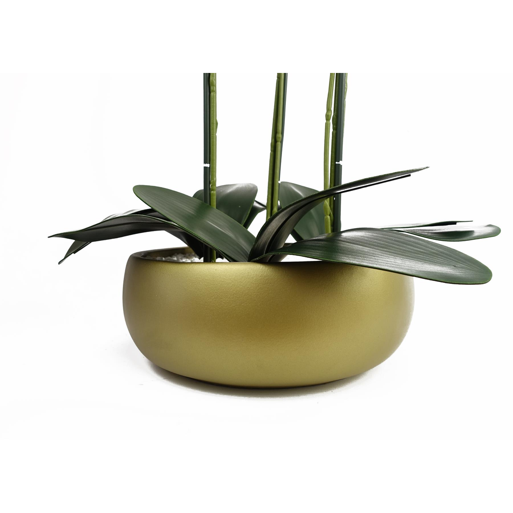Leaf 60cm Artificial Orchid in Black and Gold Ceramic Planter