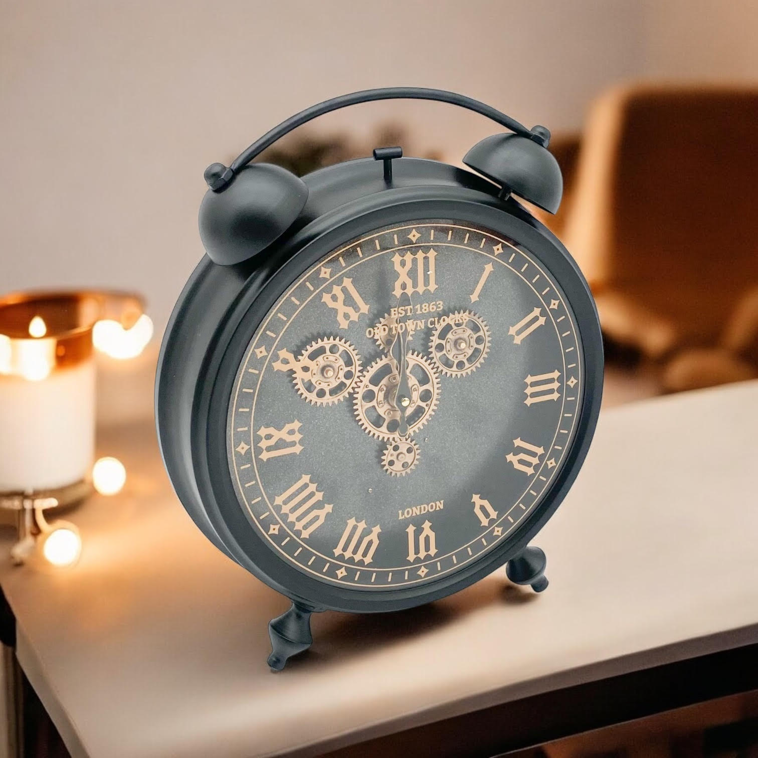 MSL 50cm Hand Finished Gear Table Clock, Requires 1 AA Battery
