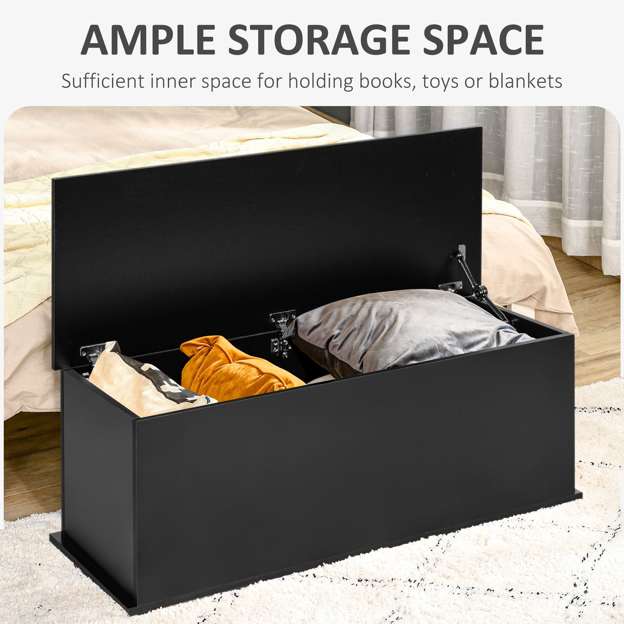 Black Storage Ottoman Chest with Lid, 100 x 40 x 40 cm