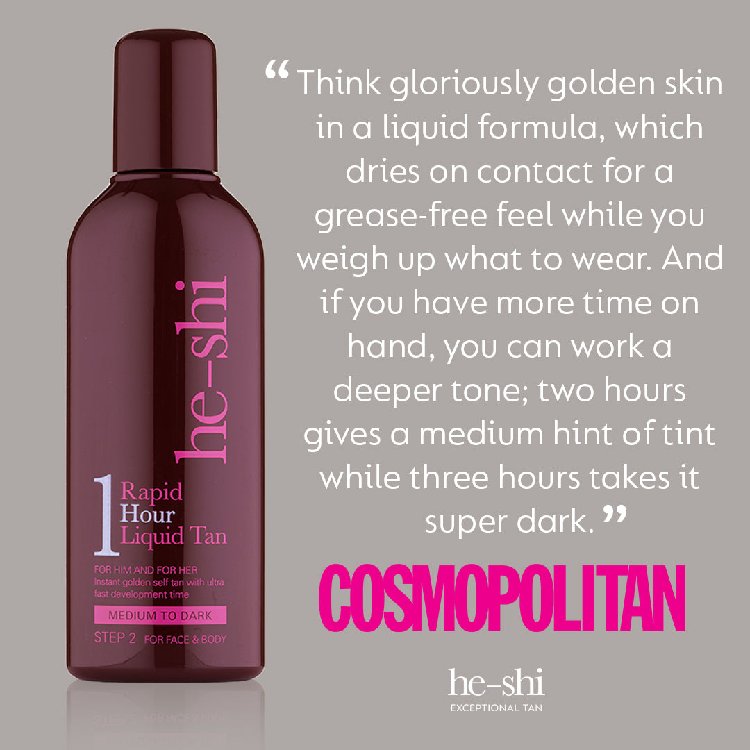 He-Shi Rapid 1 Hour Liquid Self Tan for Face and Body - Medium to Dark - Quick Dry