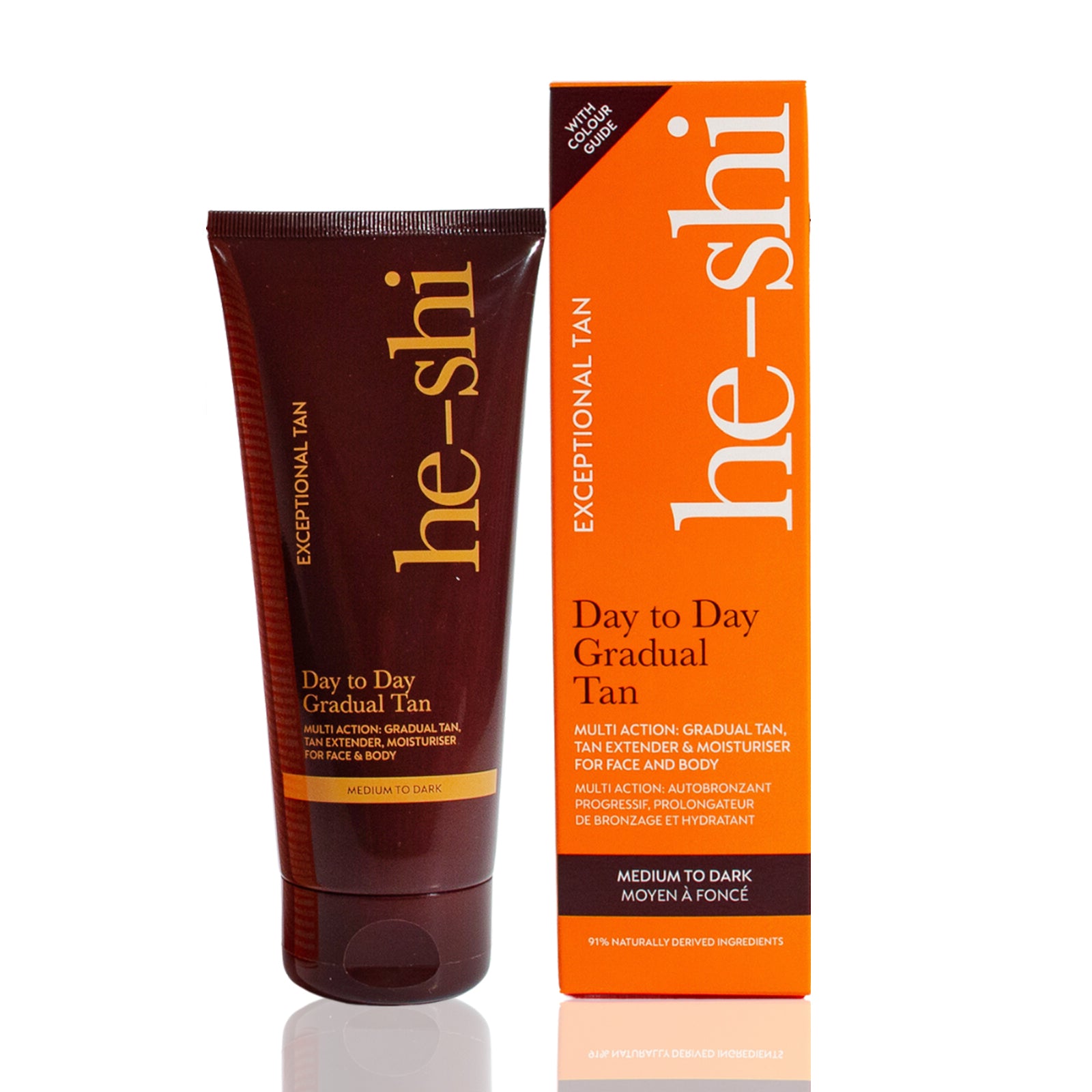 He-Shi Dark Gradual Tan Moisturiser with Guide Colour