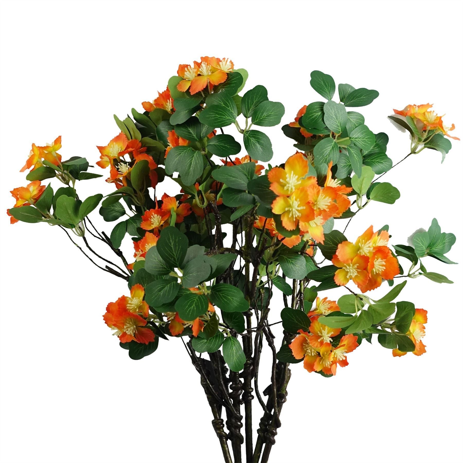 Leaf Orange Artificial Flower Foliage Spray, 60cm Silk Flowers with Wired Shapable Stem
