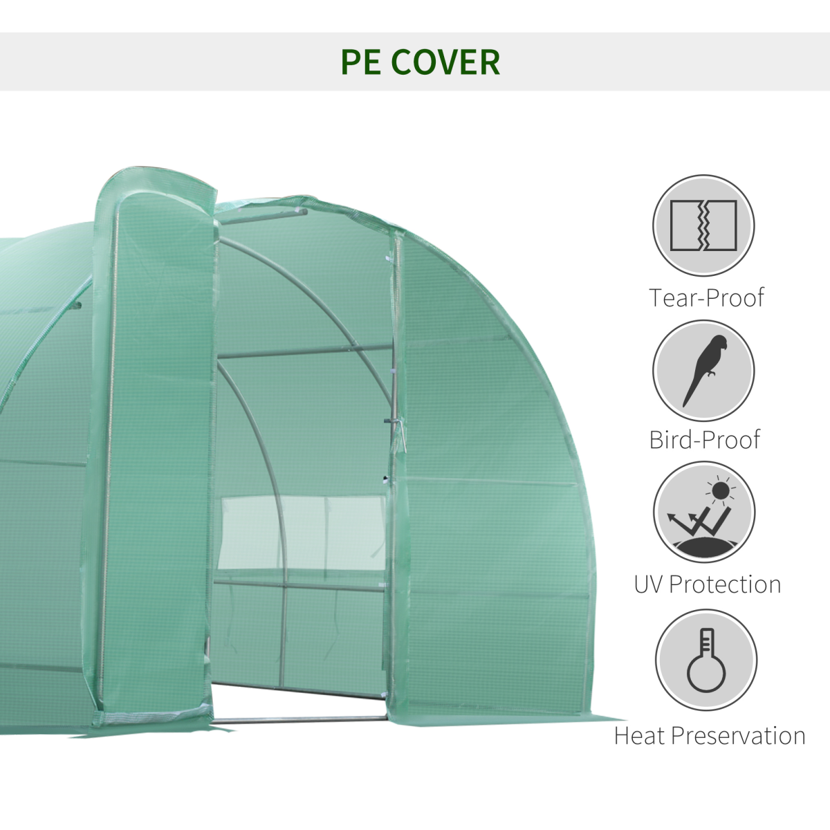 Outsunny 6 x 3m Reinforced Walk-In Polytunnel Greenhouse with Steel Frame and UV PE Cover
