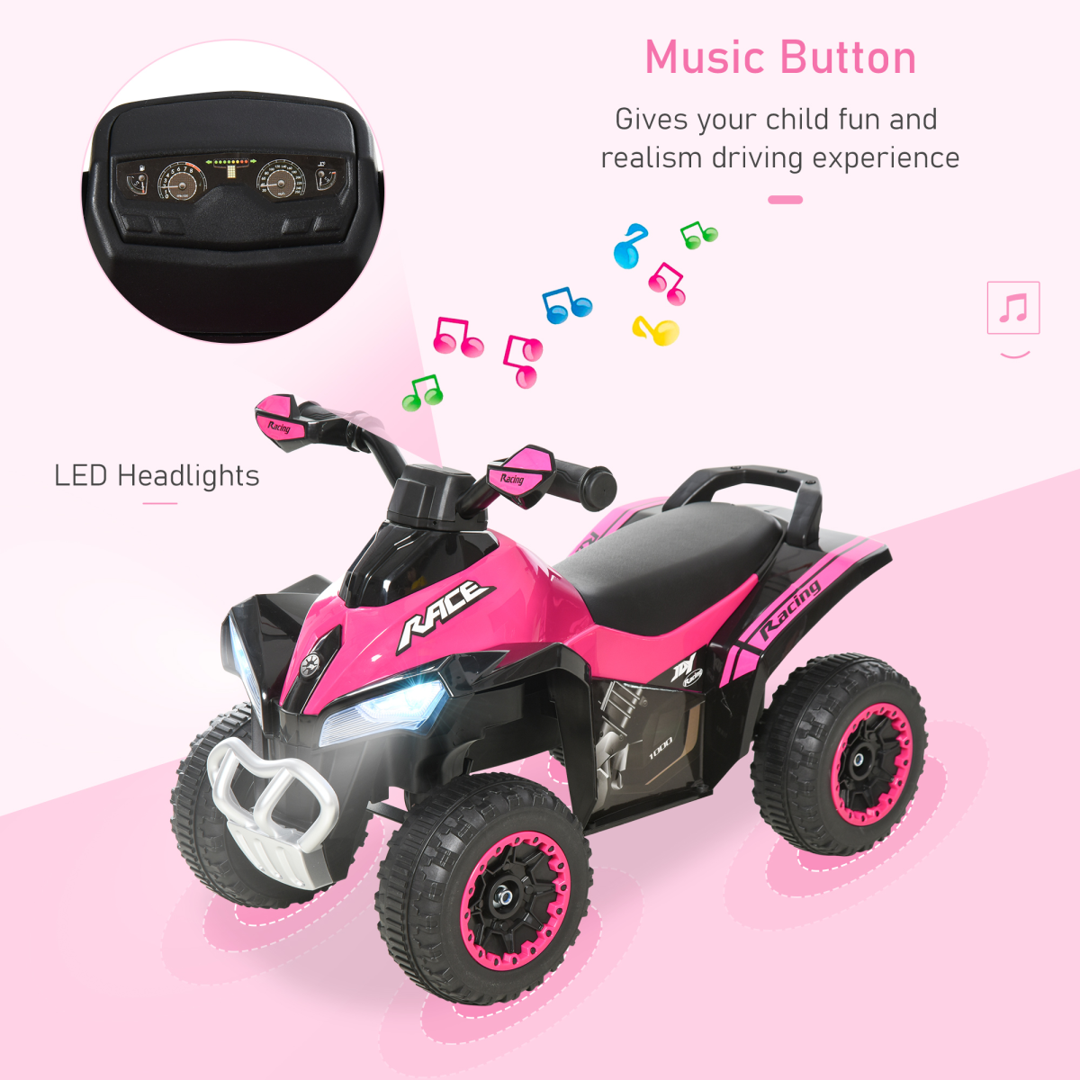 4-Wheel Toddler Foot-to-Floor Ride-On Car with Lights & Songs