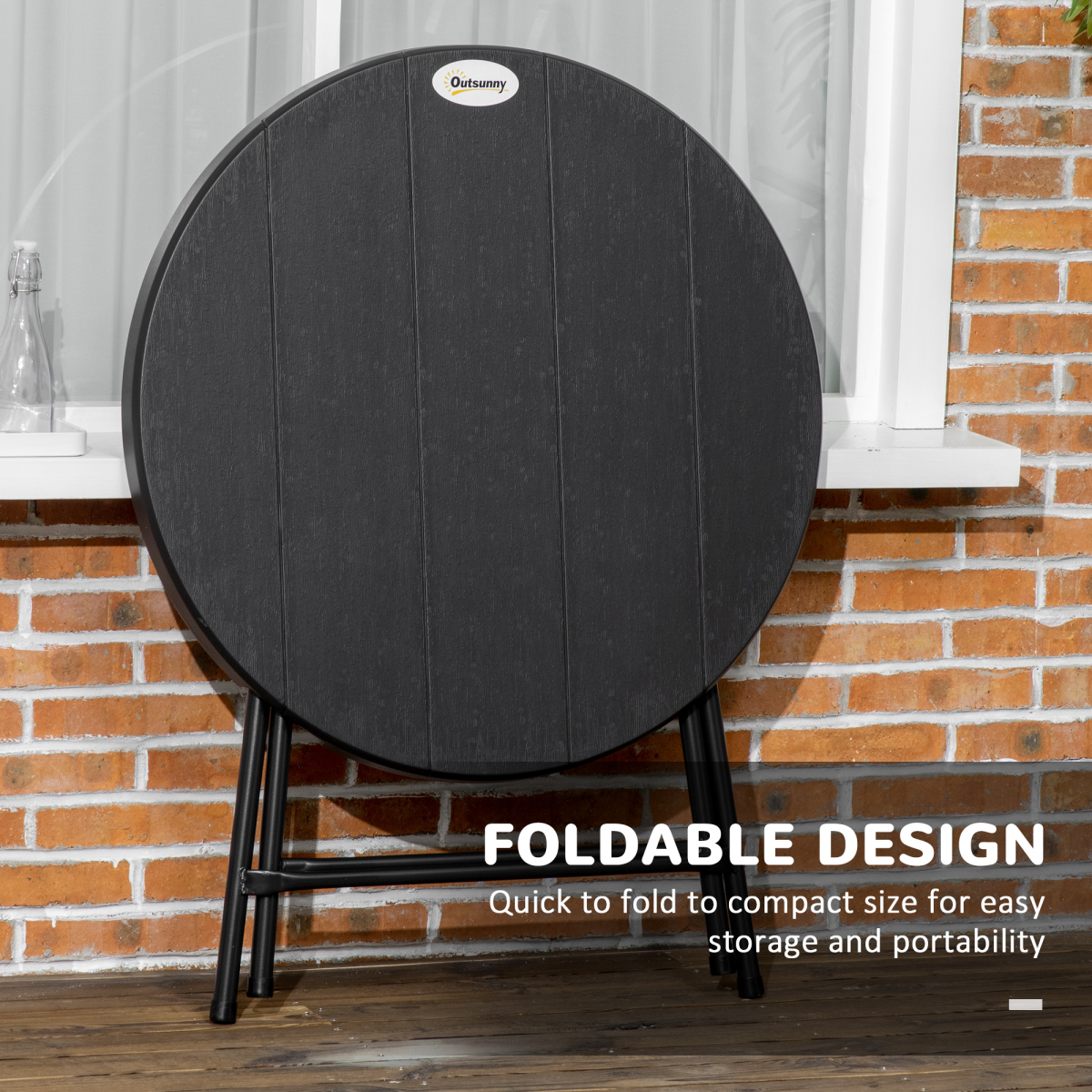 Outsunny Folding Round Garden Table for 4, Steel Frame
