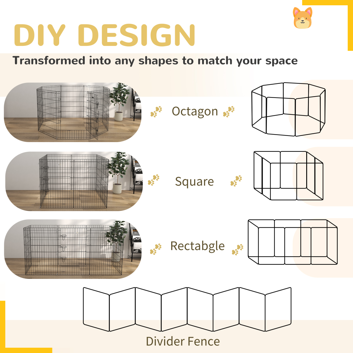 PawHut 8-Panel Metal DIY Dog Pen with Door, Indoor/Outdoor, 91cm High
