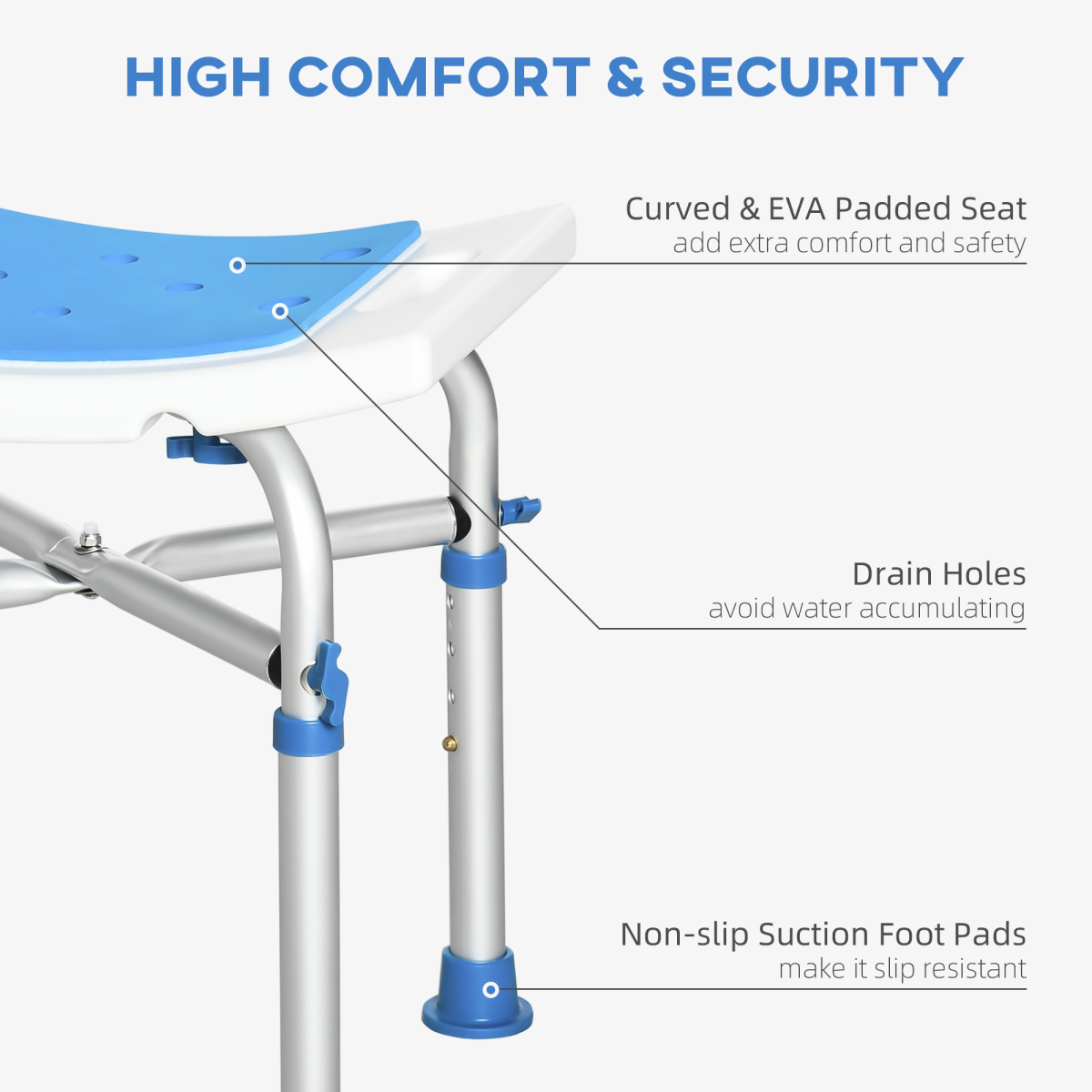 HOMCOM Adjustable Shower Stool with Suction Foot Pads, 4-Level Height, Aluminium Frame, 150kg Max Load