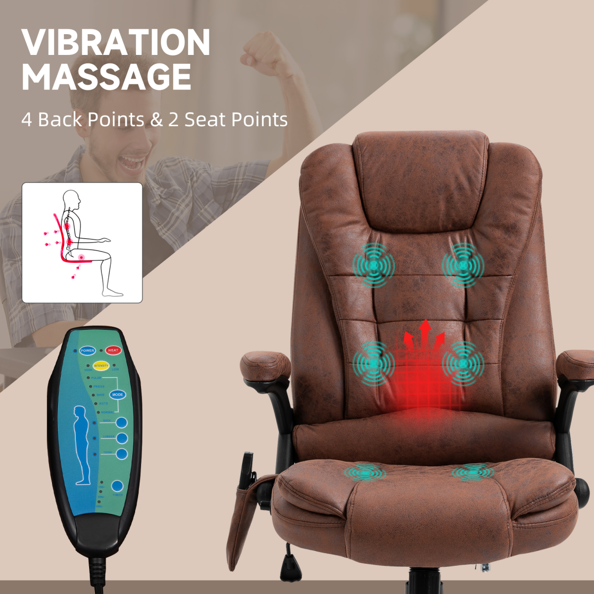 Executive Reclining Chair with Heating Massage Points, Brown