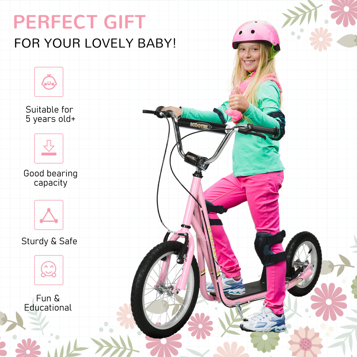 Adjustable Height Kids Scooter with Dual Brakes, Big Wheels