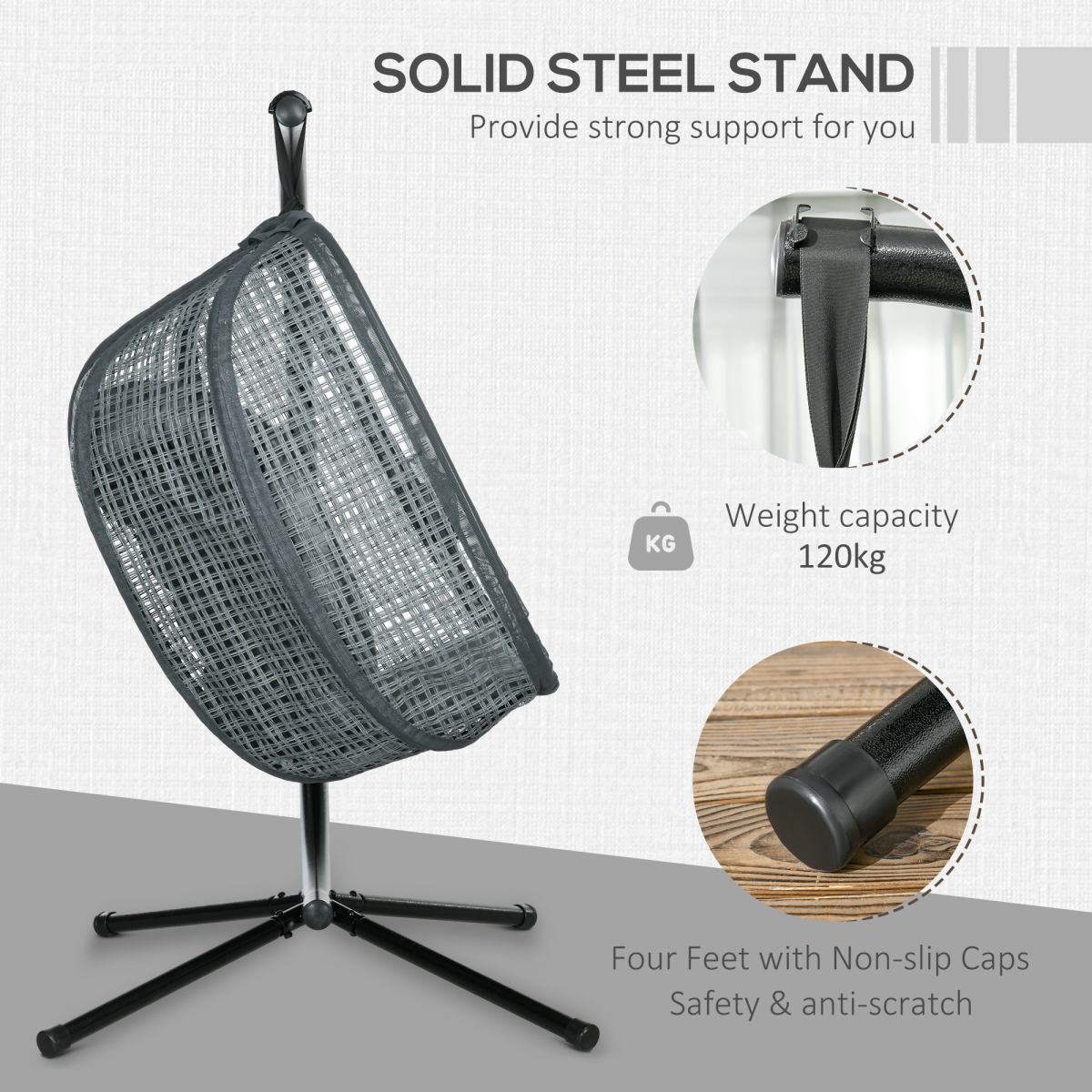 Outsunny Hanging Swing Chair w/ Thick Cushion, Patio Hanging Chair, Dark Grey