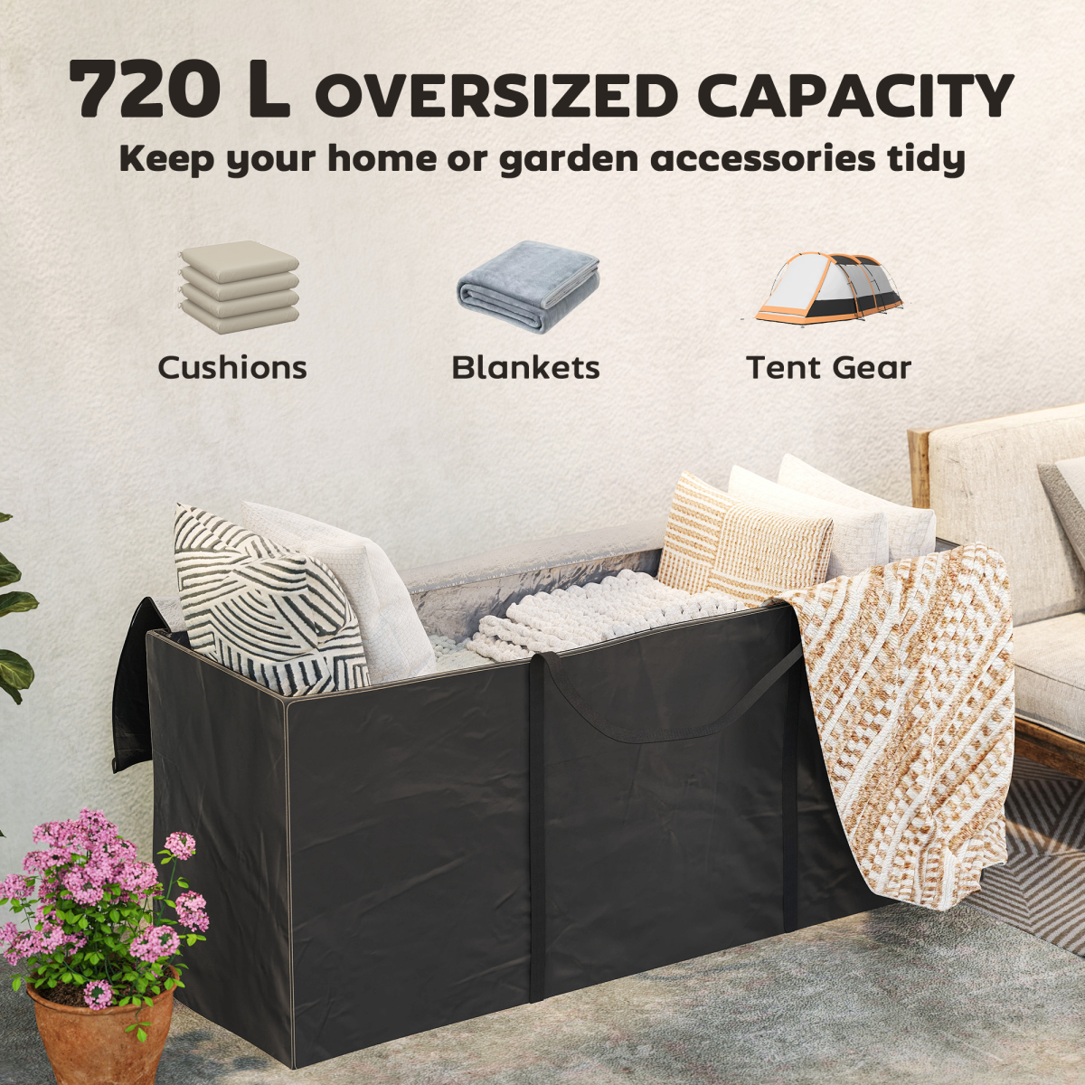 Outsunny 720L Waterproof Garden Cushion Storage Bag, 600D Oxford