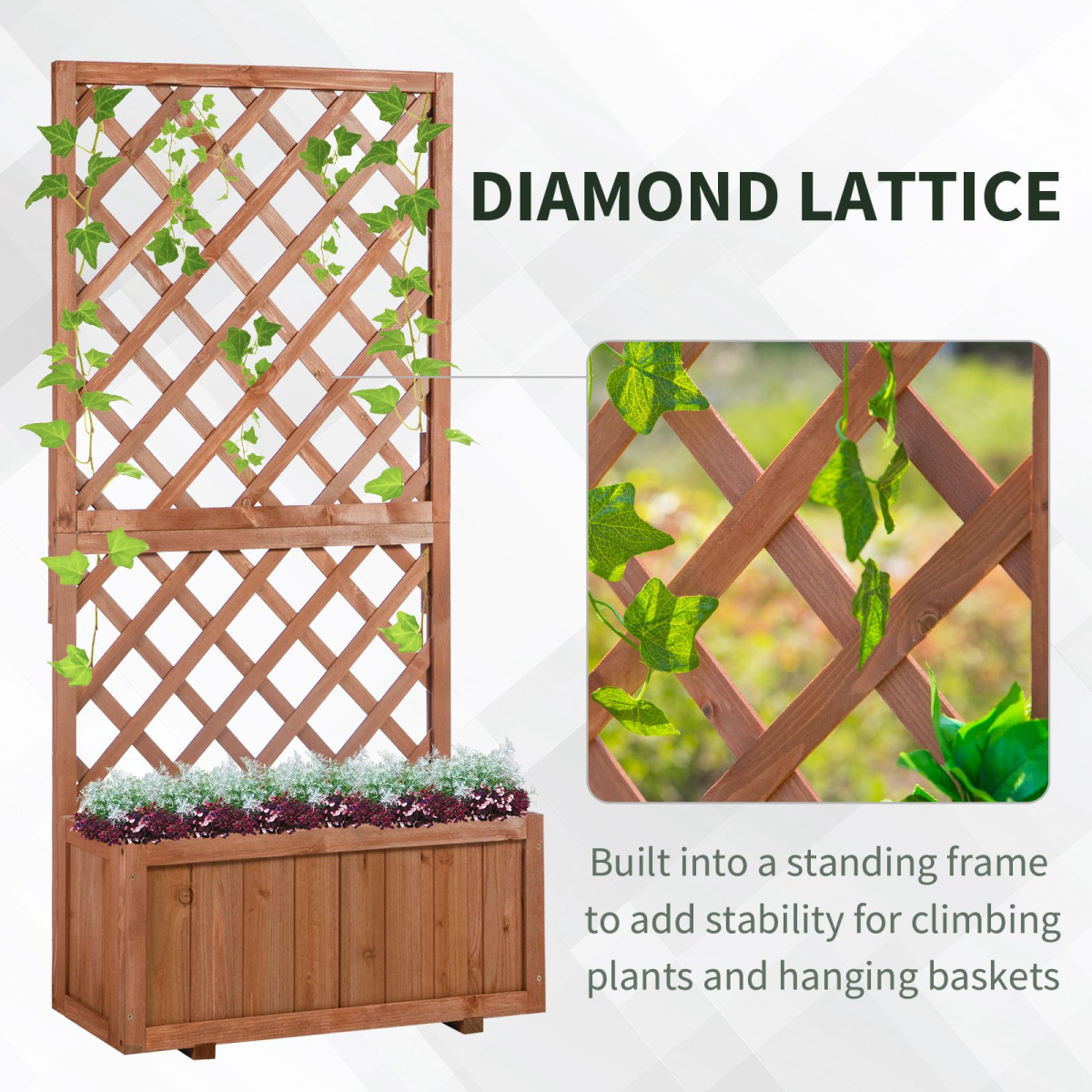 Outsunny Wooden Flower Box with Rear Net Board Display Stand
