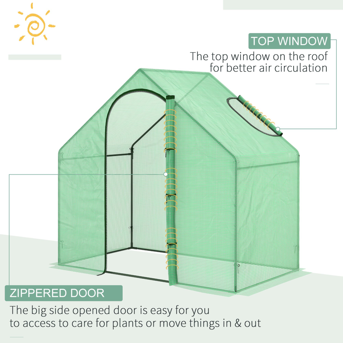 Walk-In Portable Greenhouse with Steel Frame, Plastic Cover, Door, and Window, Green