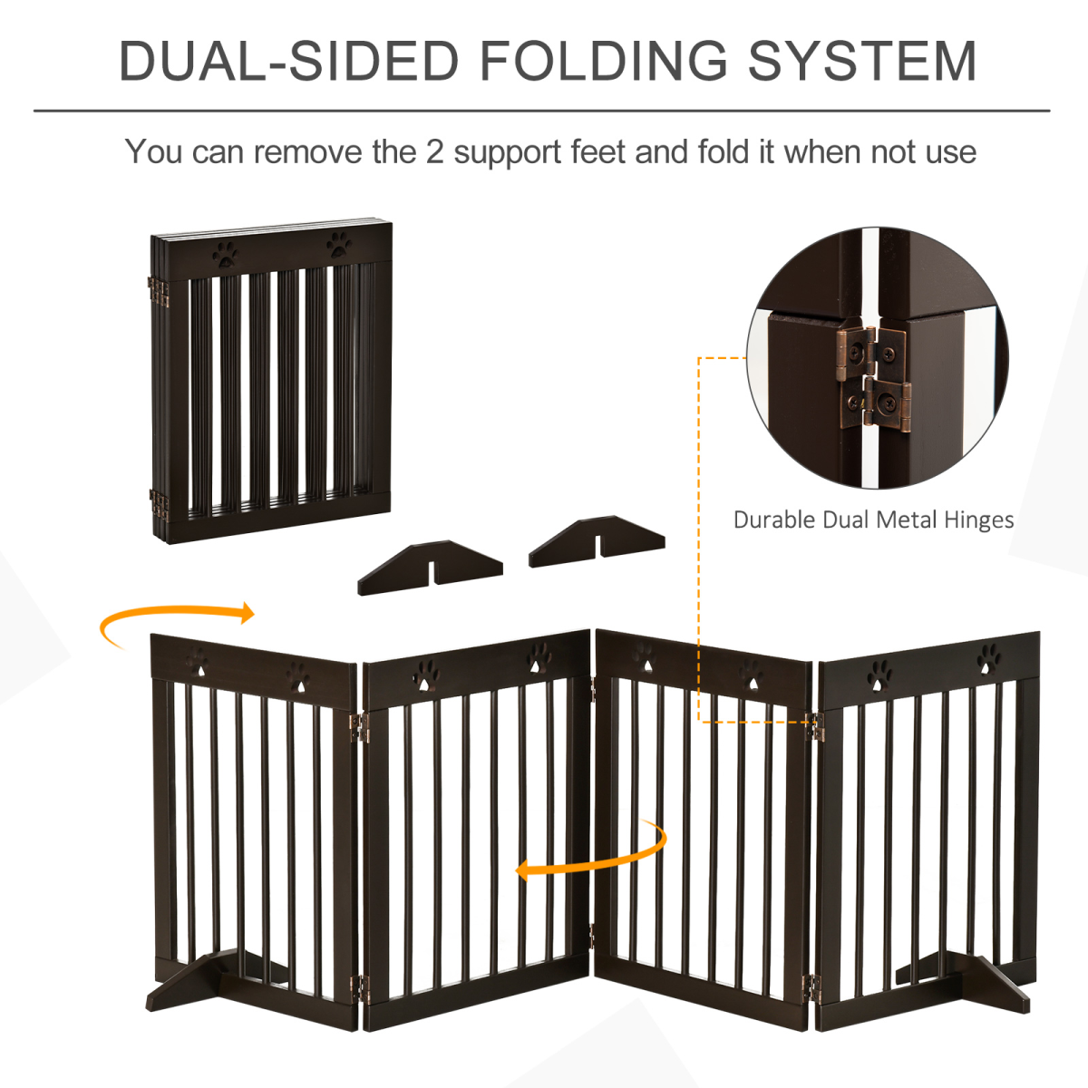 PawHut Freestanding 4-Panel Folding Wooden Dog Barrier with Support Feet