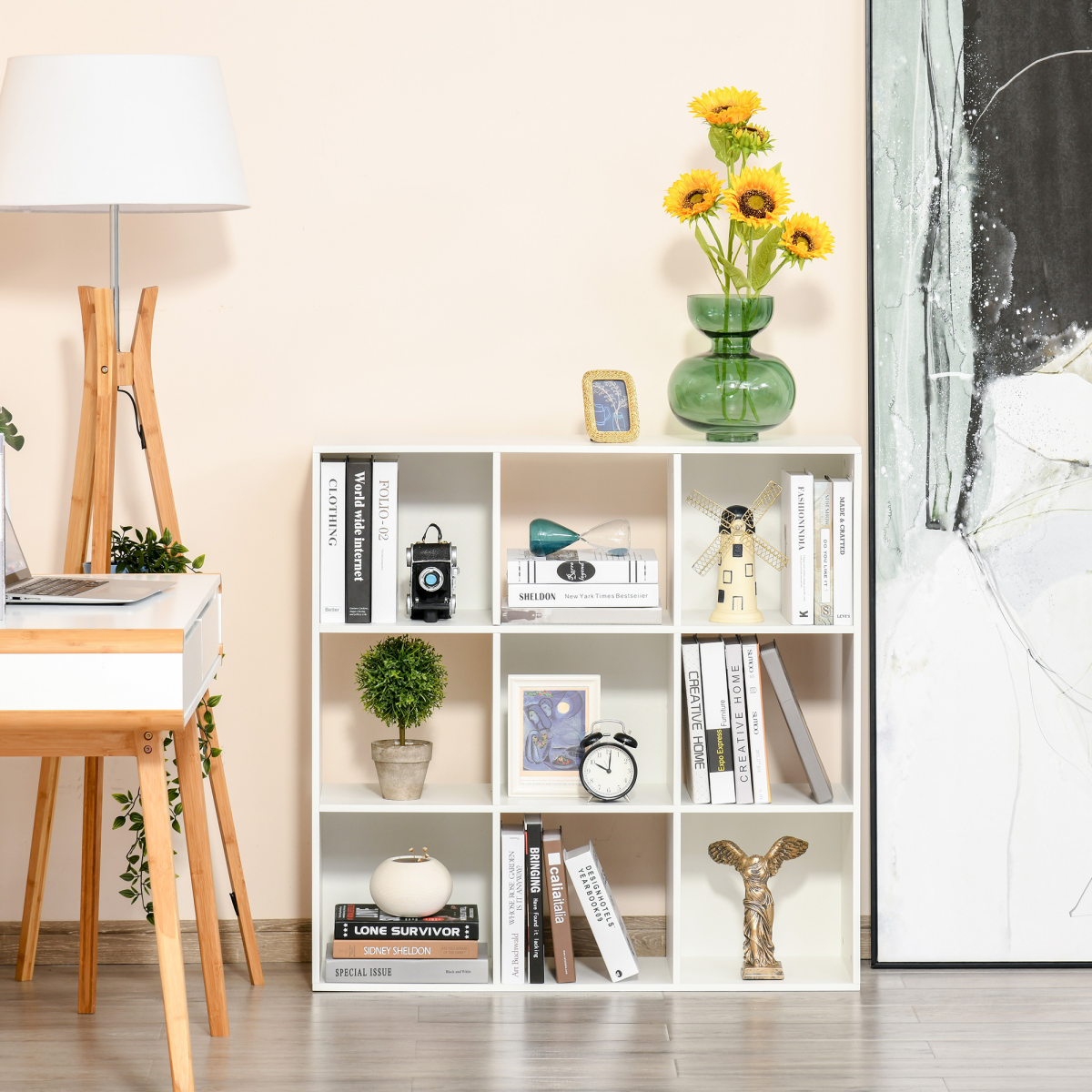 White 9-Cube Storage Cabinet Bookcase for Home Office