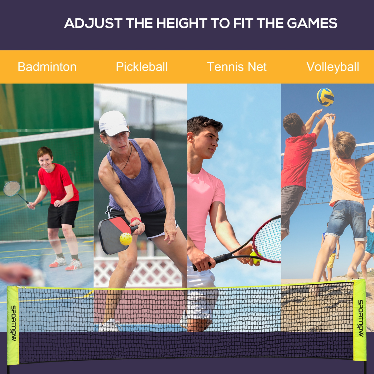 SPORTNOW 3m Adjustable Badminton Net for Tennis, Pickleball & Volleyball