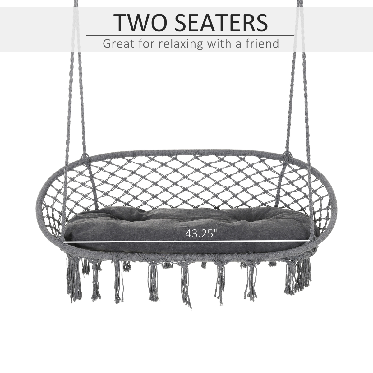 Outsunny Hanging Hammock Chair, Cotton Rope Swing with Solid Metal Frame, Large Macrame, Seat Cushion, Dark Grey