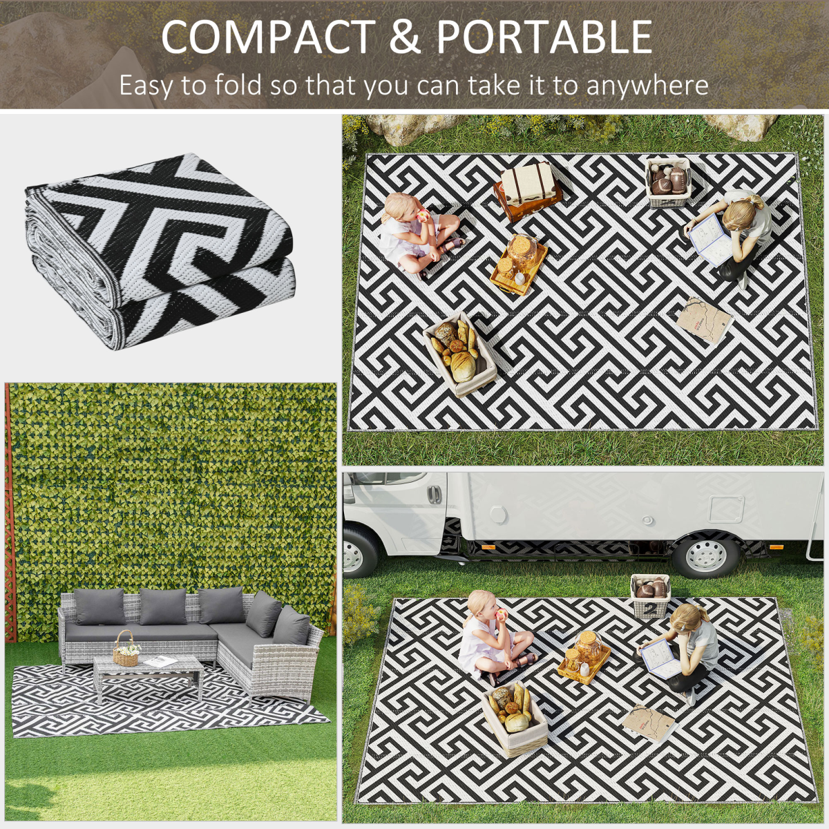 Outsunny Reversible Outdoor Rug 182x274cm Portable Camping Mat