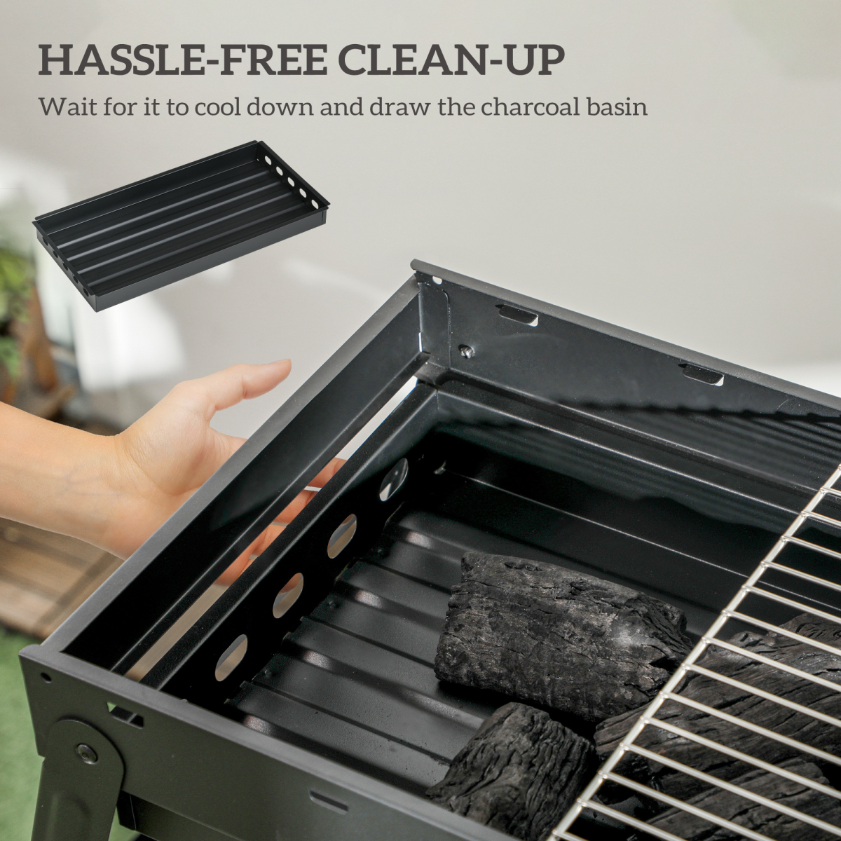 Outsunny Foldable Portable Charcoal Grill with Pull-Out Charcoal Basin
