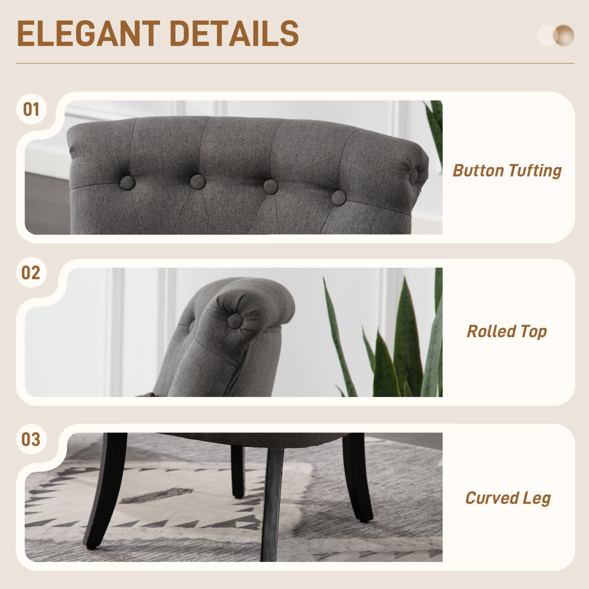 HOMCOM Charcoal Grey Fabric Single Sofa with Pillow, Wood Legs