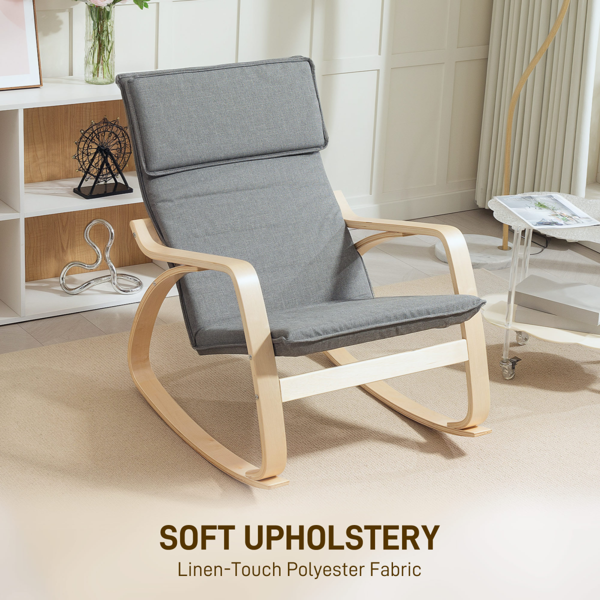HOMCOM High Back Rocking Chair with Headrest, Grey