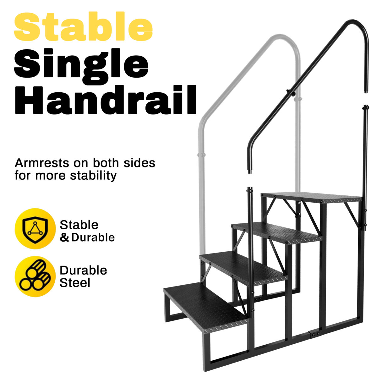 RV Step Stool, 4 Step Ladder, Hot Tub Steps with Handrail, Portable Pool Ladder, 660Lbs Heavy Duty Ladder Shelf Outdoor Mobile Home Stairs for Camper/Porch/SPA Pool/Pet Stairs
