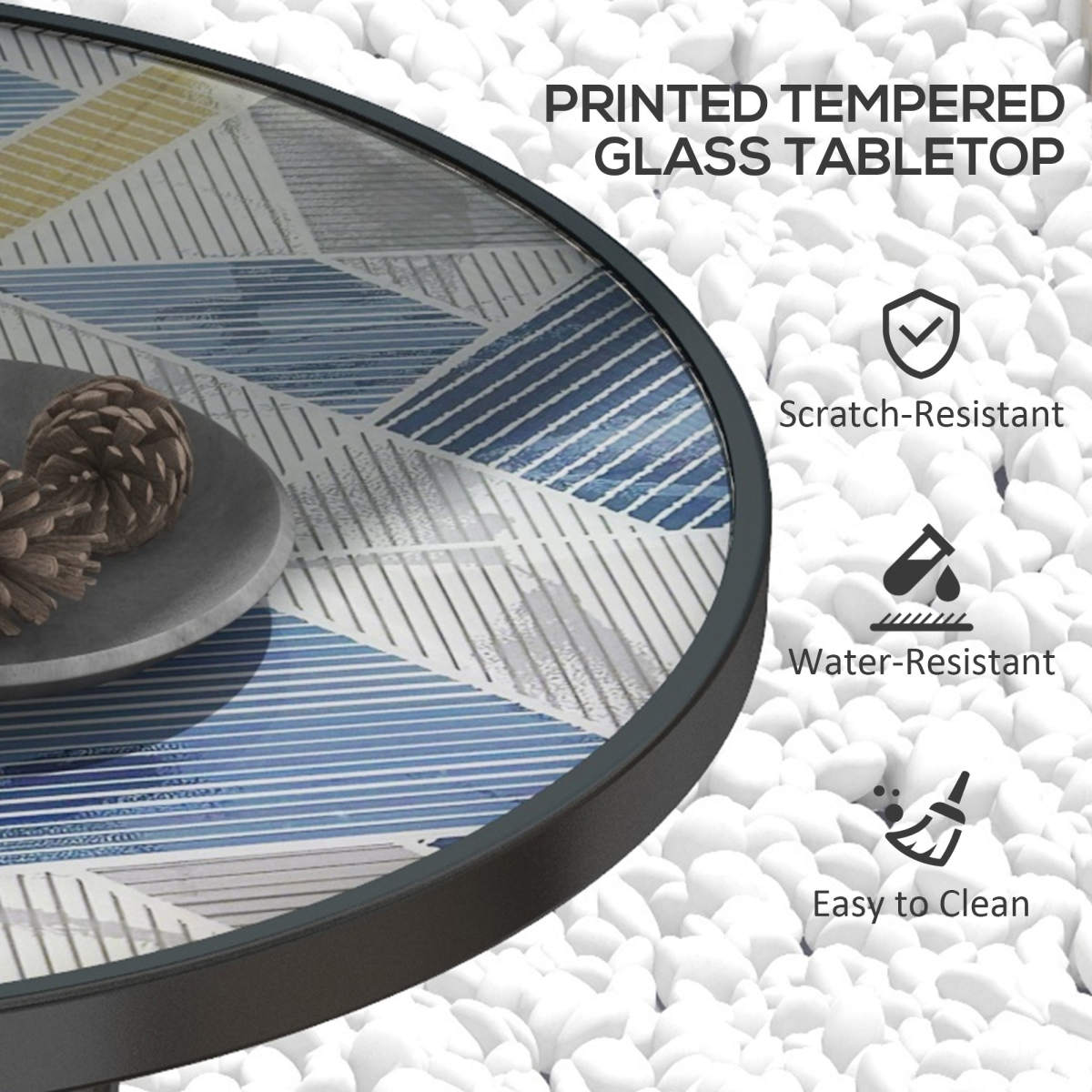 Outsunny Round Tempered Glass Garden Table, Multicolour