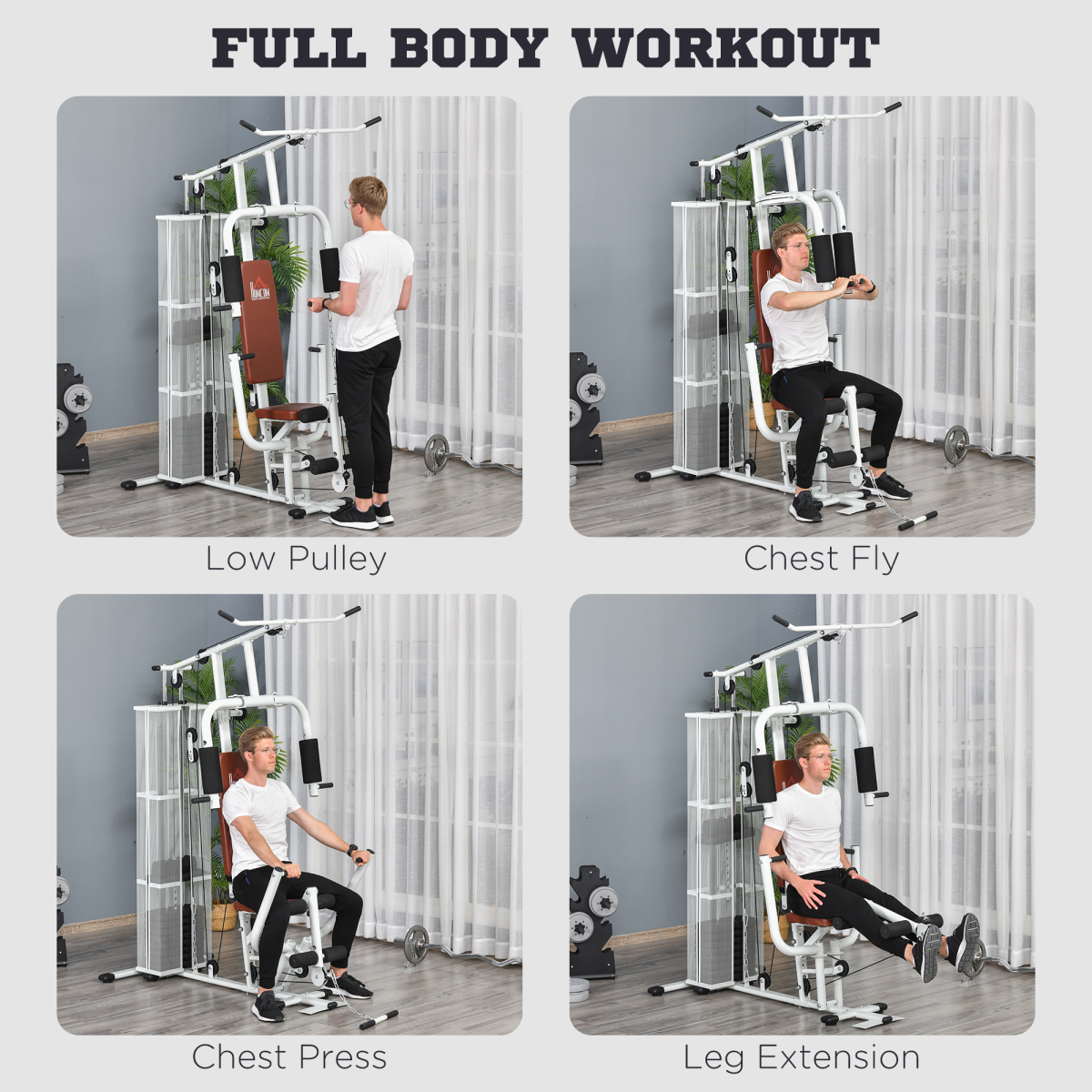HOMCOM 45kg Multifunction Home Gym Weight Training Station, White