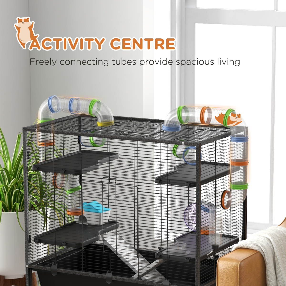 PawHut Large Hamster Cage with Wheels, Tubes, Shelves & Ramps