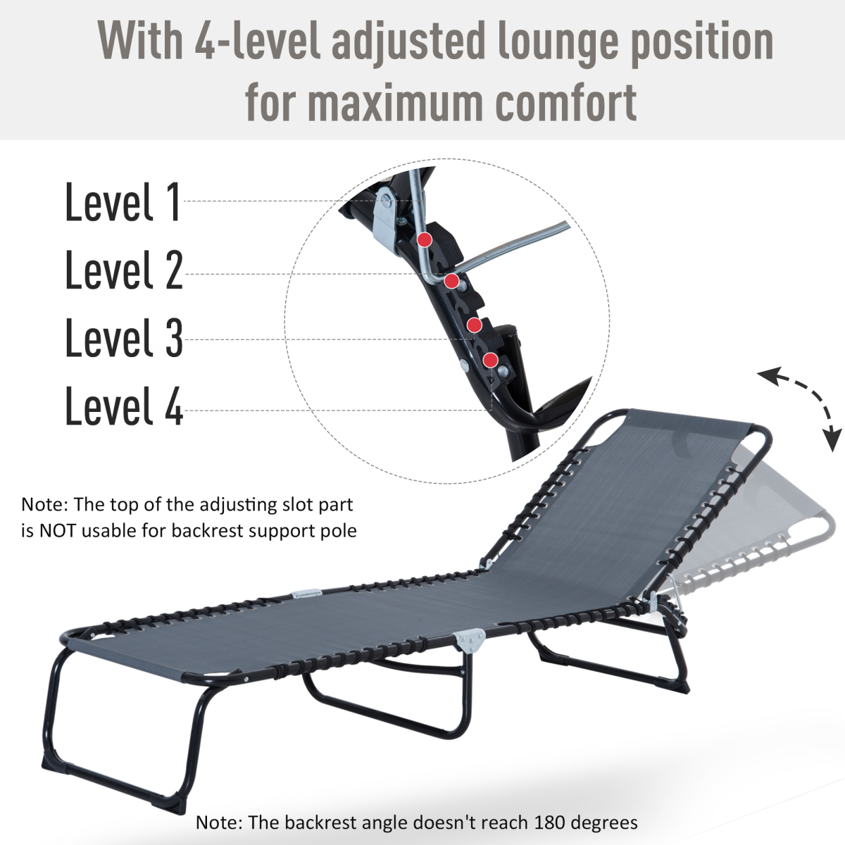 Foldable Outdoor Sun Lounger Chair with 4-Level Adjustable Backrest, Steel Frame, Texteline Seat, Outsunny