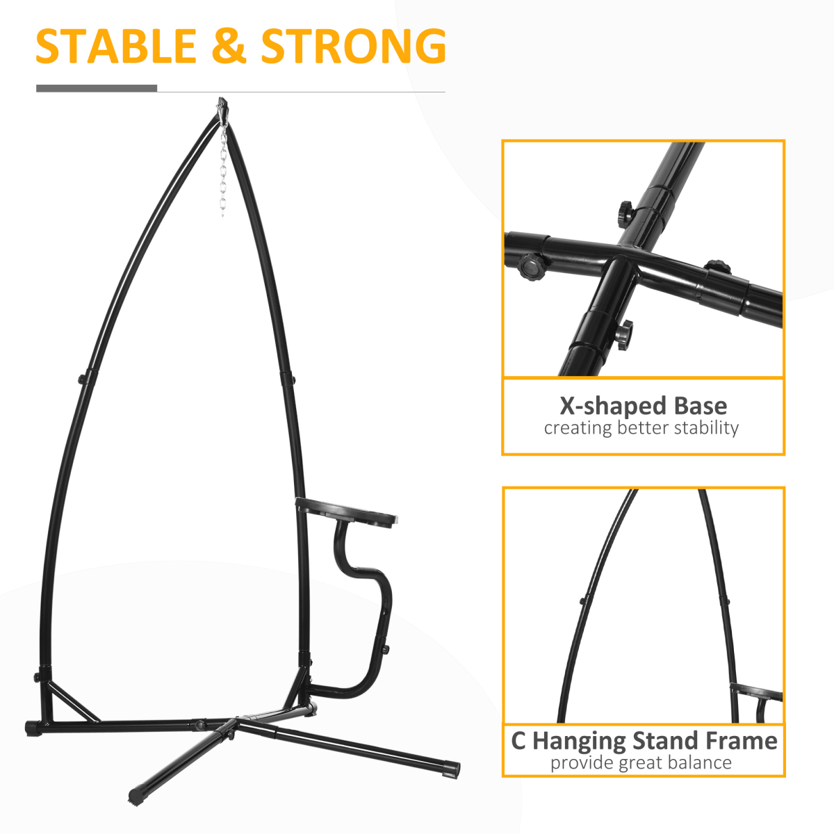 Outsunny Hammock Chair Stand with Side Table, Heavy Duty Metal C-Stand for Indoor or Outdoor Use