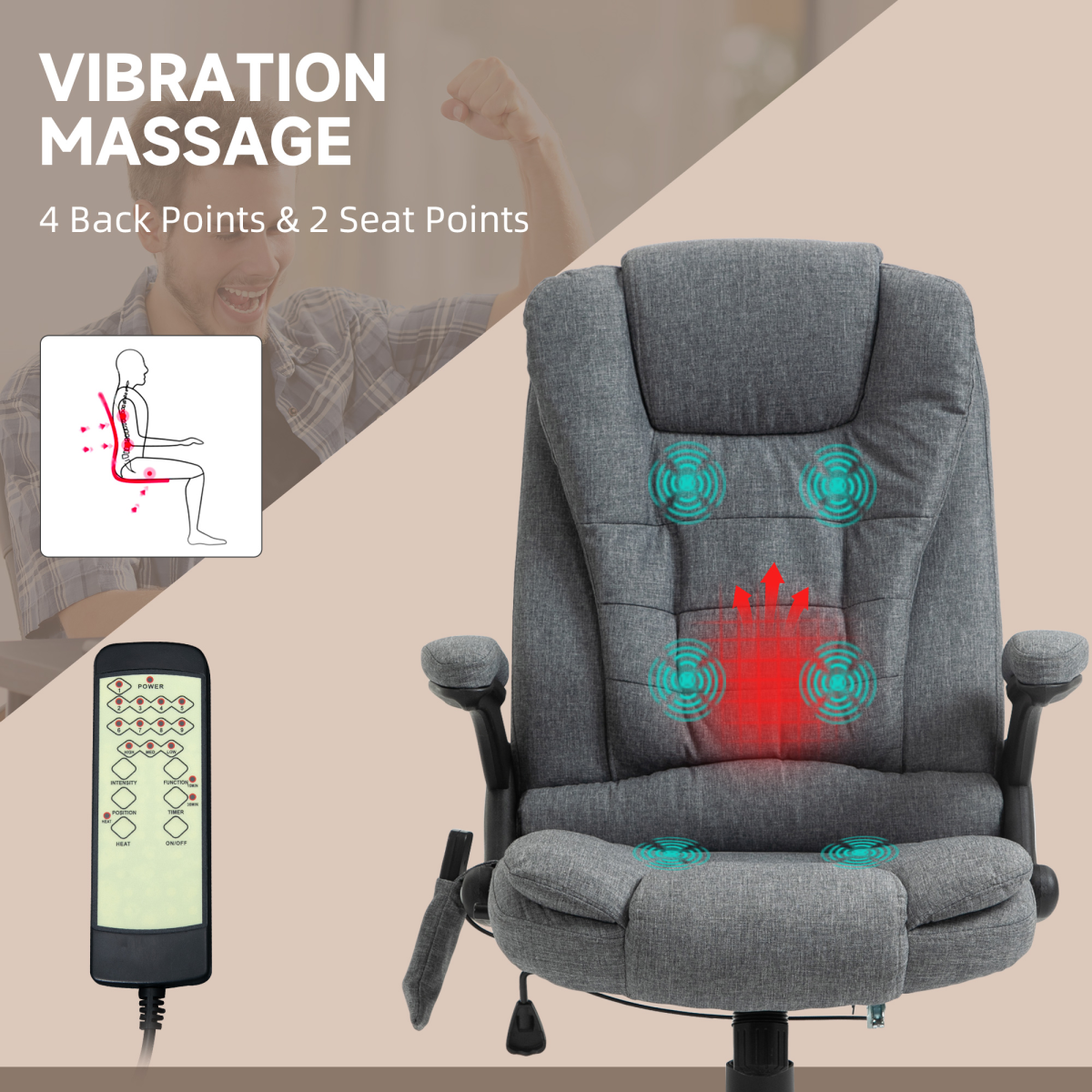 Executive Reclining Office Chair with Heating Massage, Grey