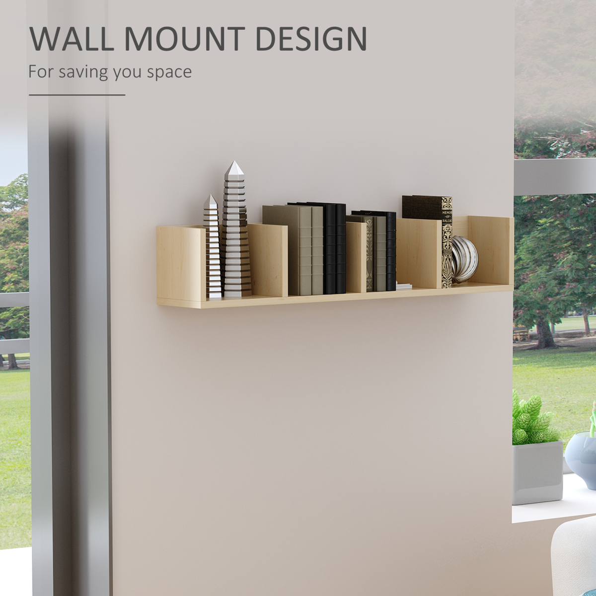 HOMCOM Wall Mounted CD Shelf, 4-Grid Multimedia Storage Organizer, Holds up to 60 CDs, Particle Board, Assembly Required