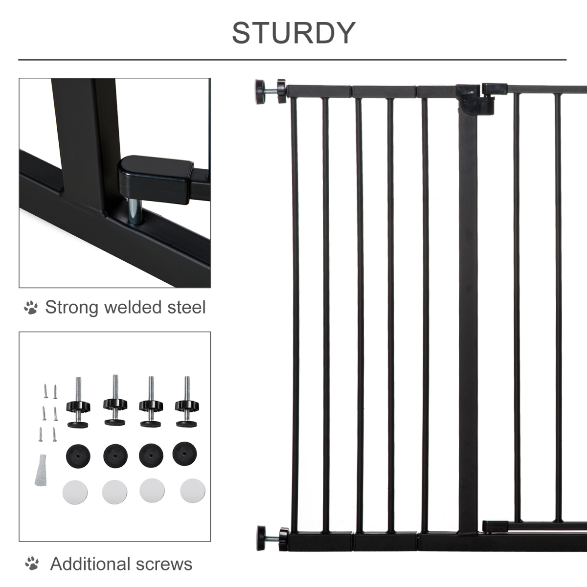 Pawhut Adjustable Pressure Mounted Dog Gate for Stairs & Doorways, Black