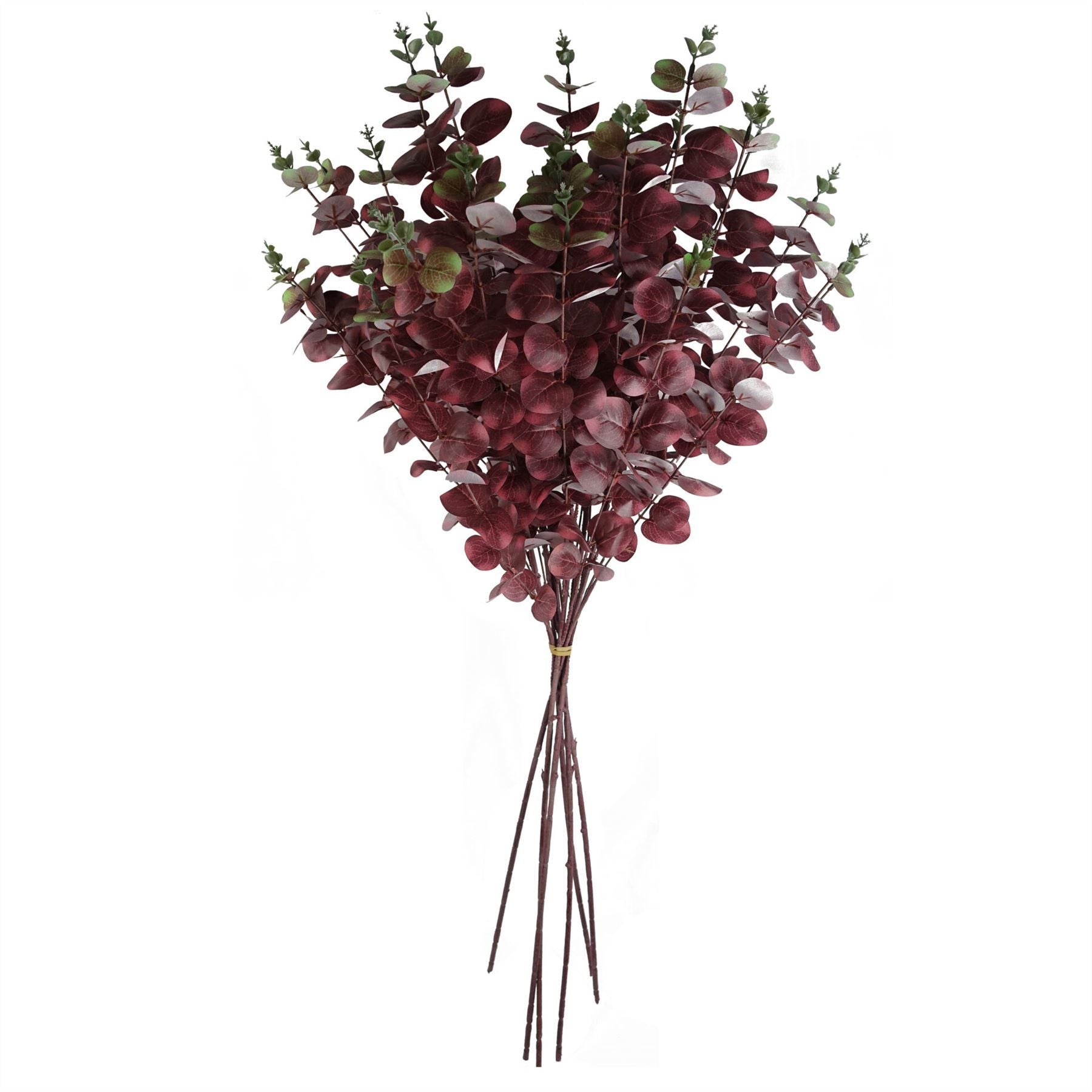 100cm Artificial Eucalyptus Foliage Single Stem with Silk Leaves Burgundy