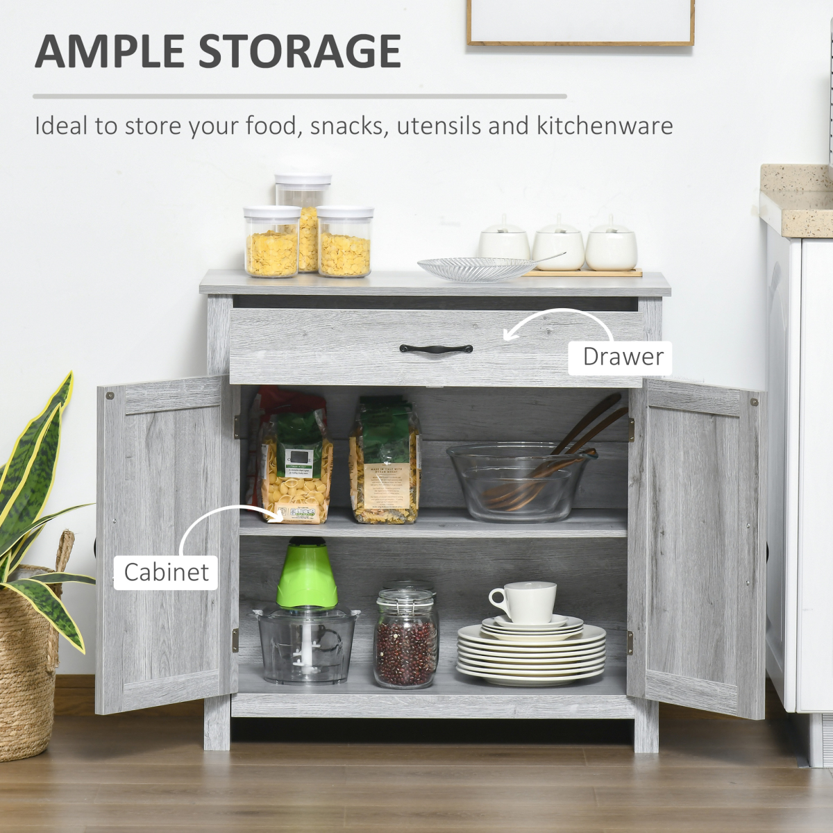 Farmhouse Barn Door Sideboard Buffet Storage Cabinet Coffee Bar Grey Grain