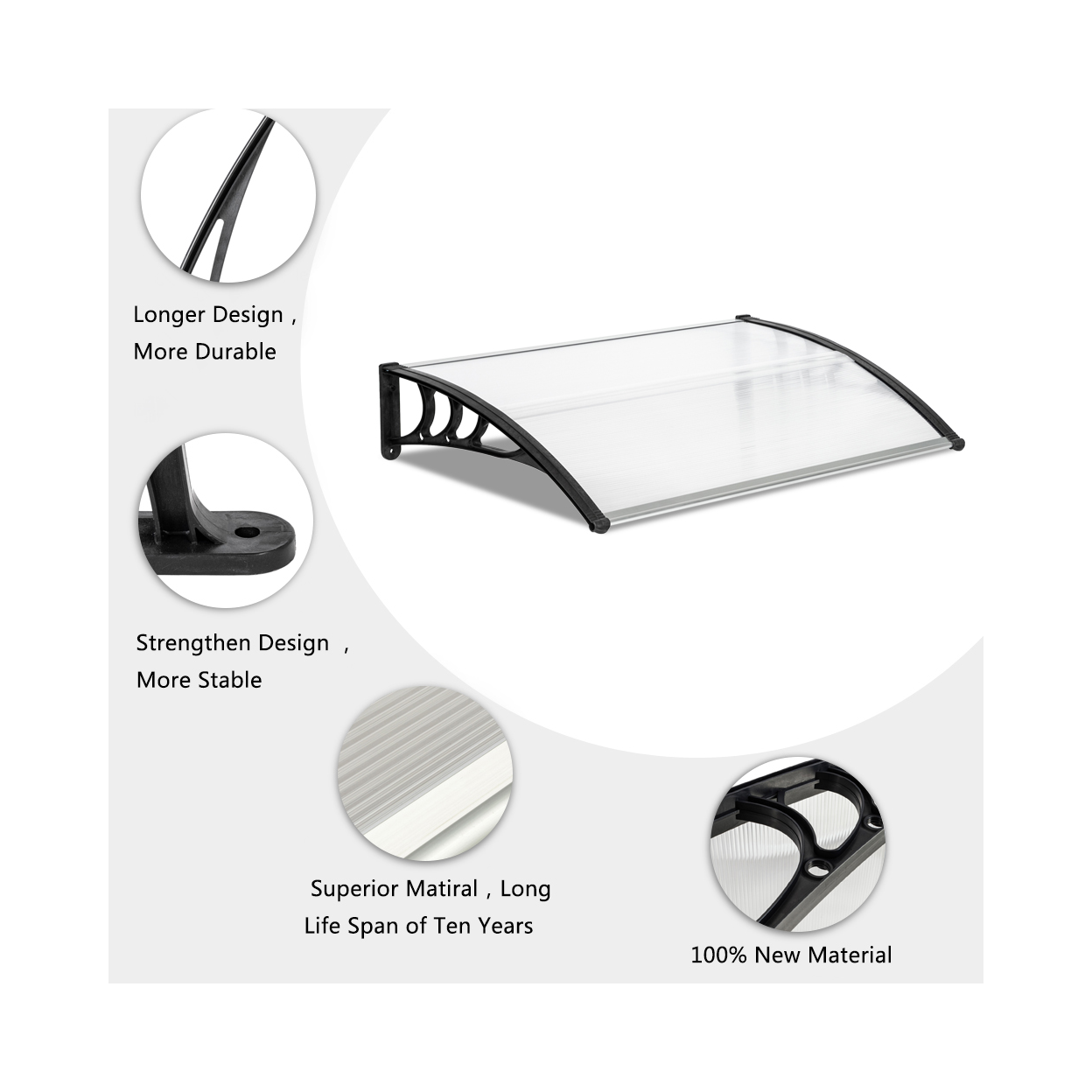 【Same Code:48202358】HT-120 x 80 Household Application Door & Window Rain Cover Eaves Canopy White & Black Bracket