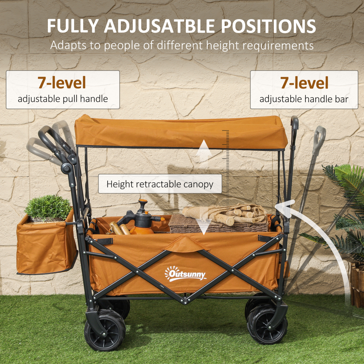 Outsunny Folding Utility Cart with Canopy, 68kg Capacity